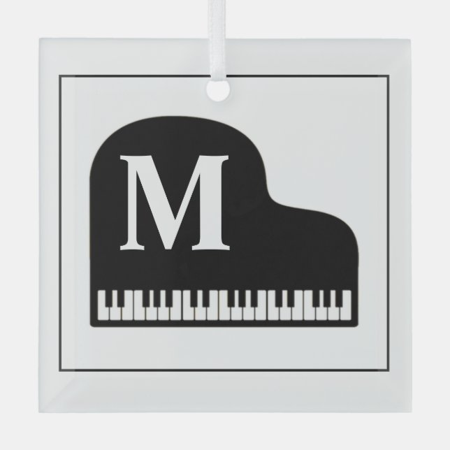 Adorno De Cristal Black and White Grand Piano Monogram Pianist  (Anverso)