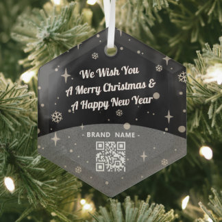 Adorno De Cristal Black Merry Christmas Business Name QR simple códi