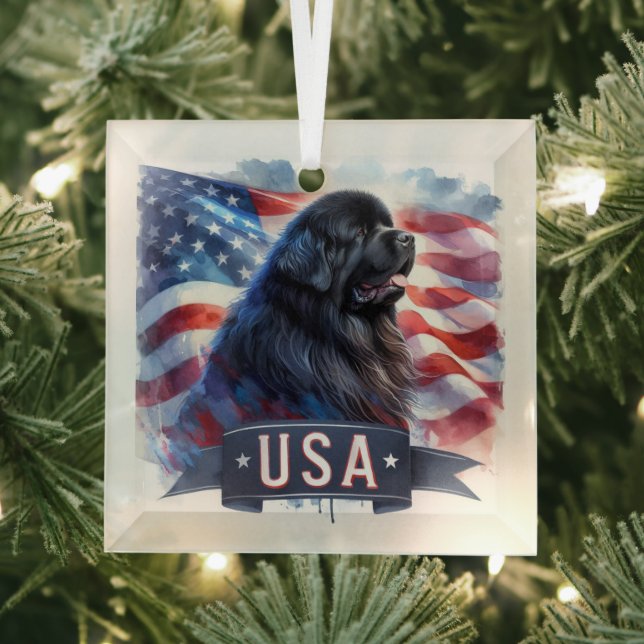 Adorno De Cristal Black Newfie Patriotic  (in situ)