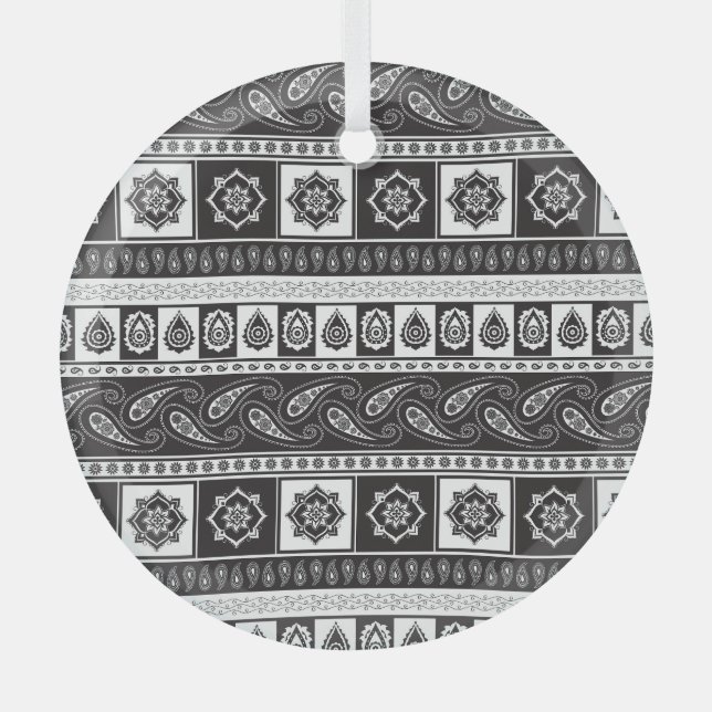 Adorno De Cristal Blanco negro étnico: Patrón eterno (Anverso)