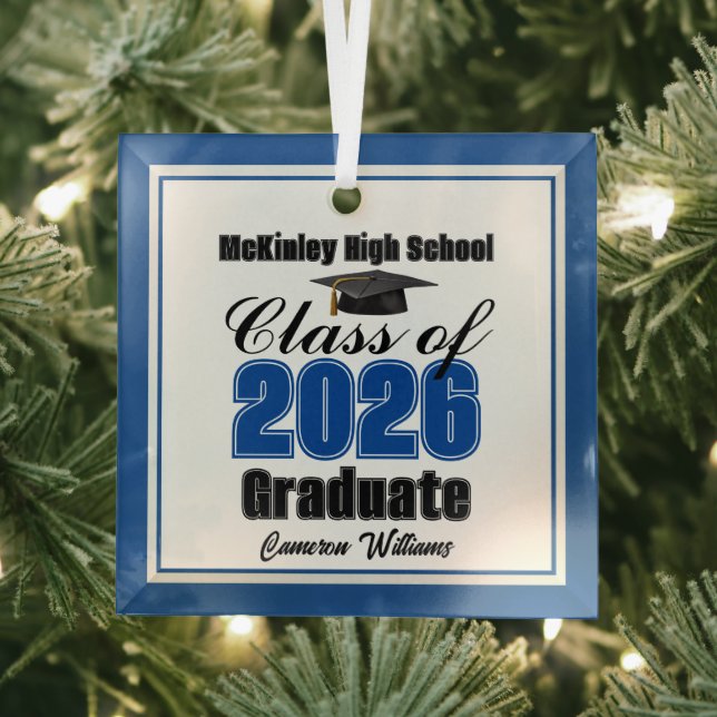 Adorno De Cristal Blue Class of 2026 Graduation Custom Christmas (in situ)