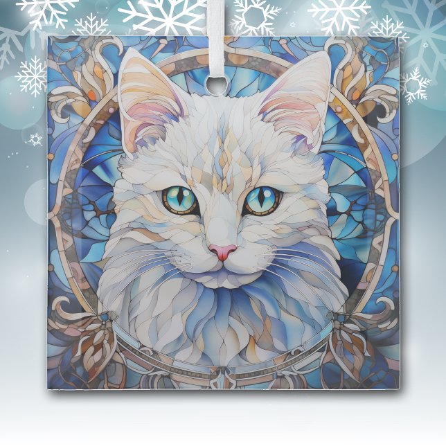 Adorno De Cristal Blue Eye White Cat Stained (Subido por el creador)