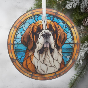 Adorno De Cristal Blue Gold Saint Bernard Dog Staing