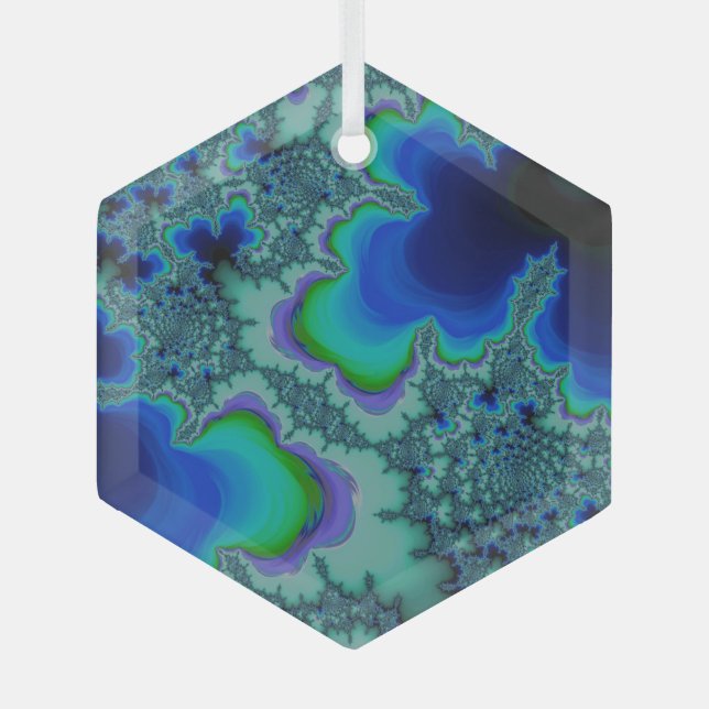 Adorno De Cristal Blue Lagoon Fractal Abstract Suncatcher (Anverso)