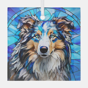 Adorno De Cristal Blue Merle Collie Dog "Vidrio Manchado"