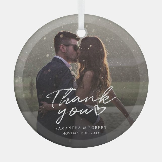Adorno De Cristal Boda manuscrito Foto Gracias Navidades (Anverso)