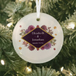 Adorno De Cristal Boda romántico de otoño en Dahlia<br><div class="desc">Boda de dahlia otoñal romántica: Hojas otoñales acompañan un marco floral en varios matices morados</div>