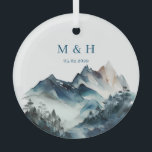 Adorno De Cristal Boda Rústico de las Montañas Azules<br><div class="desc">Colección rústica de las montañas azules. Suite completa disponible aquí https://www.zazzle.com/collections/blue_watercolor_mountains-119930444621335812</div>