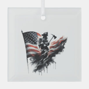 Adorno De Cristal Bombero americano. Bandera de los Estados Unidos.