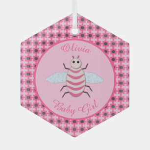 Adorno De Cristal Bonito Bebé Rosa Bee Personalizado