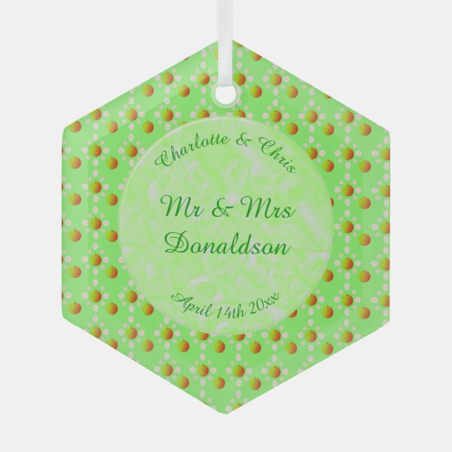 Adorno De Cristal Bonito Boda Primavera Flor de Apple y manzanas (Anverso)