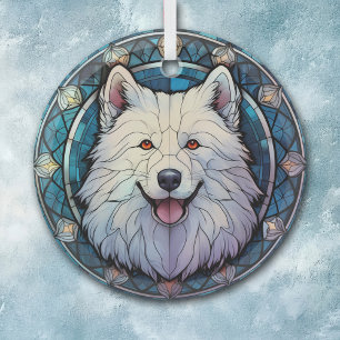 Adorno De Cristal Borde azul de perro samoyano manchado