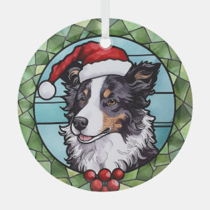 Adorno De Cristal Border Collie Vidrio Pintado Navidad