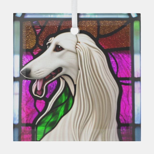 Adorno De Cristal Borzoi "Vidrio Manchado" (Anverso)