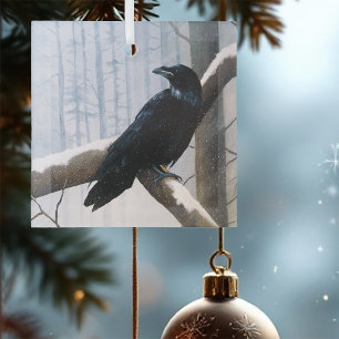 Adorno De Cristal Bosque Winter Raven
