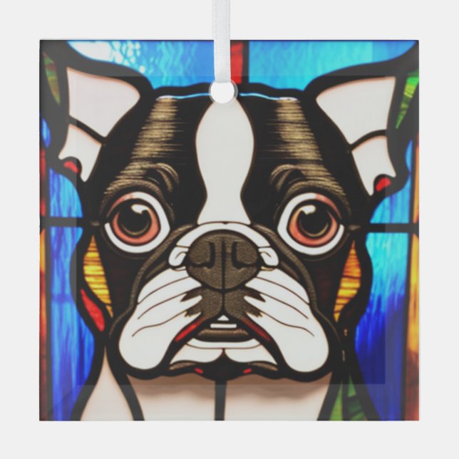 Adorno De Cristal Boston Terrier "Vidrio Manchado" (Anverso)