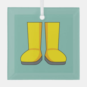 Adorno De Cristal Botas de lluvia amarillas de goma