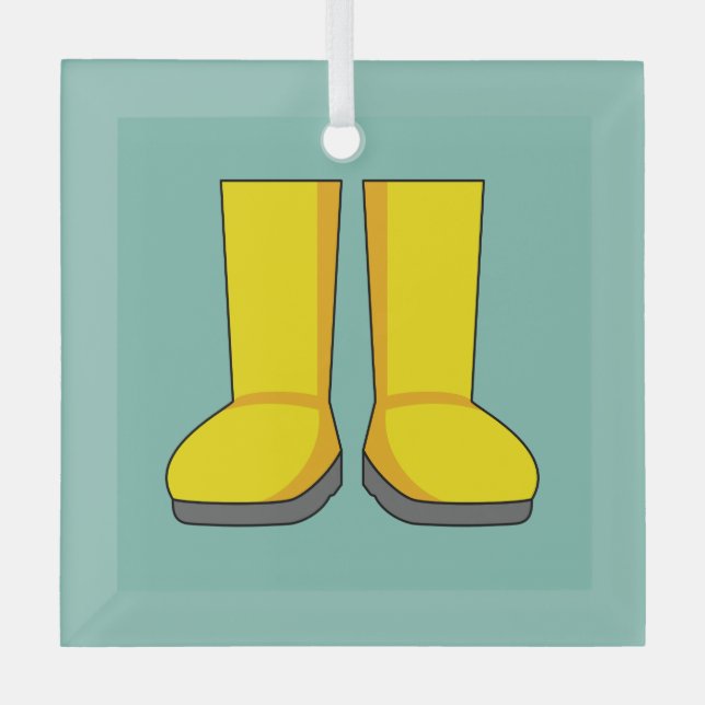 Adorno De Cristal Botas de lluvia amarillas de goma (Anverso)
