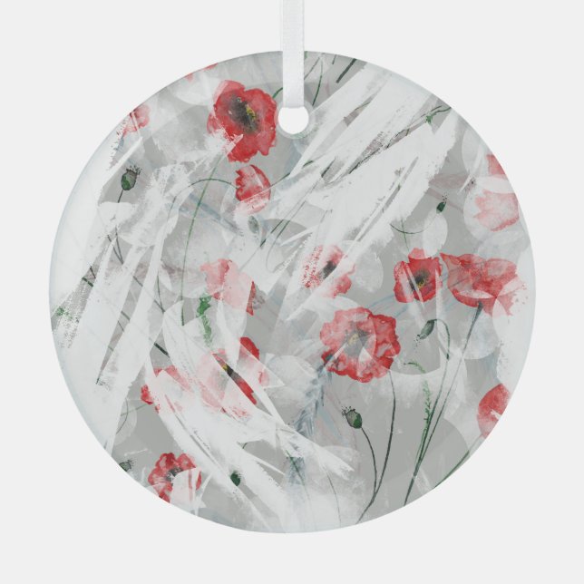 Adorno De Cristal Brillante Splash Red Poppy Watercolor (Anverso)