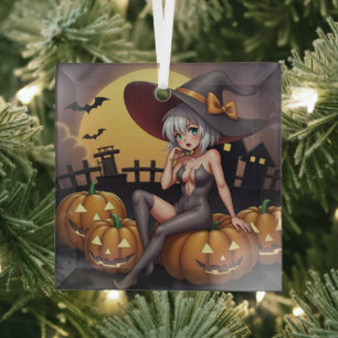 Adorno De Cristal Bruja en la granja de Jack-O-Lantern de Halloween