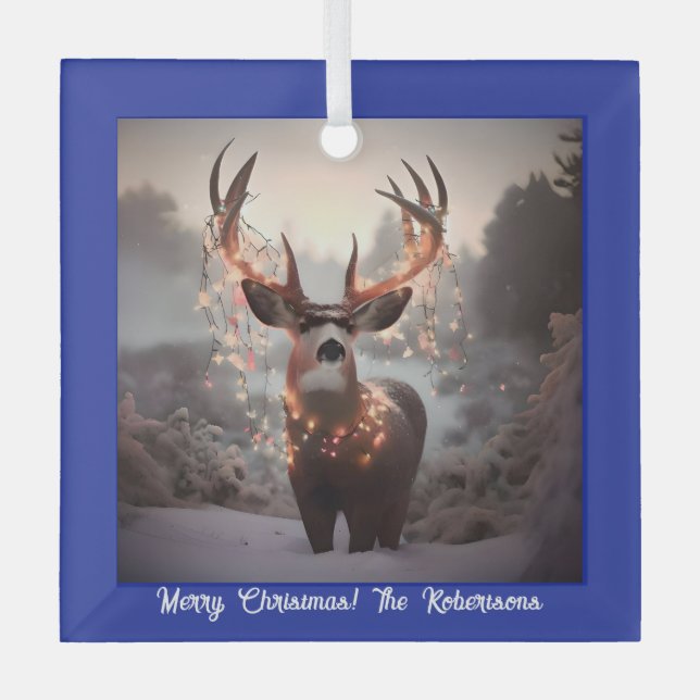 Adorno De Cristal Buck y los Navidades iluminan el azul (Anverso)