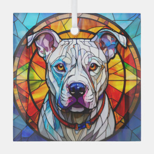 Adorno De Cristal Bulldog de foso blanco "Vidrio manchado"