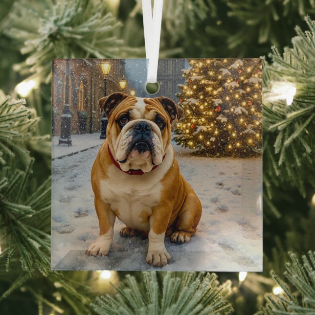 Adorno De Cristal Bulldog Holiday  (in situ)