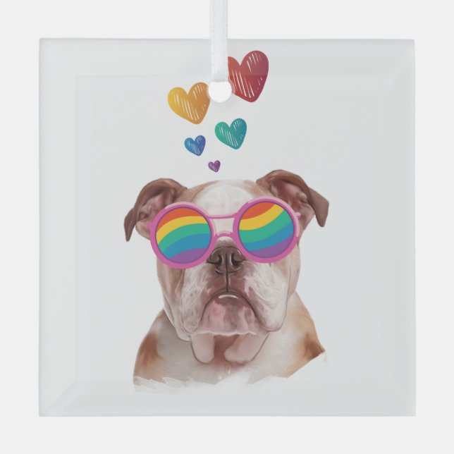 Adorno De Cristal Bulldog inglés con El día de San Valentín cardiaco (Anverso)