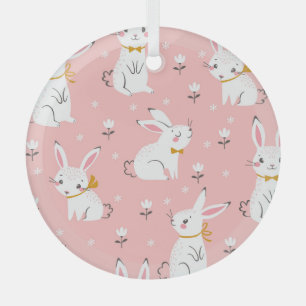 Adorno De Cristal Bunnies blancos: Floral sin foco