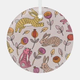 Adorno De Cristal Bunnies Coloridos: Cuta Vintage Floral.