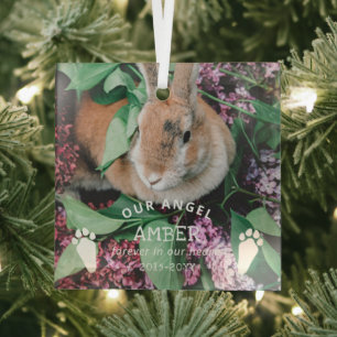 Adorno De Cristal Bunny Paw imprime nuestro memorial de conejo de fo