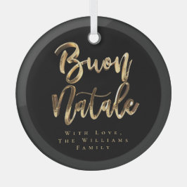 Adorno De Cristal Buon Natale Elegant Black and Gold Italian Script