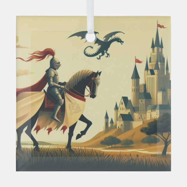 Adorno De Cristal Caballero medieval/dragón/fantasía de castillo (Anverso)