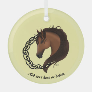 Adorno De Cristal Caballo Celta Amarillo con Círculo de Nudos - Equi