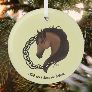 Adorno De Cristal Caballo Celta Amarillo con Círculo de Nudos - Equi