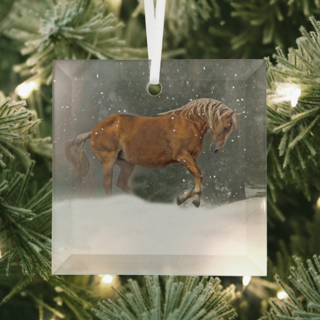 Adorno De Cristal Caballo de bonito en Navidades de nieve (in situ)