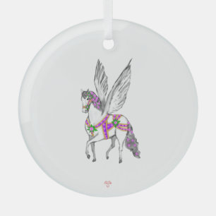 Adorno De Cristal Caballo de carrusel vintage Pegasus Blanco al galo