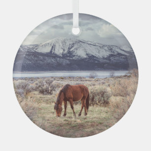 Adorno De Cristal Caballo salvaje: El paisaje invernal de Nevada.
