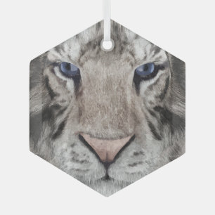 Adorno De Cristal Cabeza de Tigre Blanco Estética de Vida Silvestre