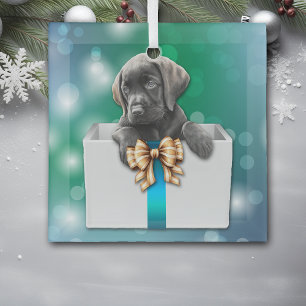 Adorno De Cristal Cachorro de Labrador en Navidades de Box Bokeh