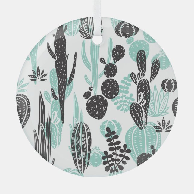 Adorno De Cristal Cacti de mano dibujada: Doodle Seamless (Anverso)