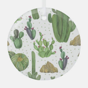 Adorno De Cristal Cactus acuarela, patrón natural sin fisuras.