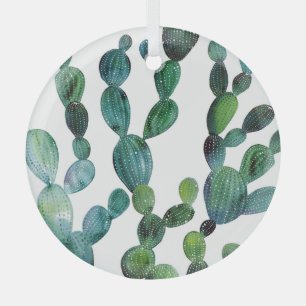 Adorno De Cristal Cactus Craze: Tendencia de las acuarelas tropicale