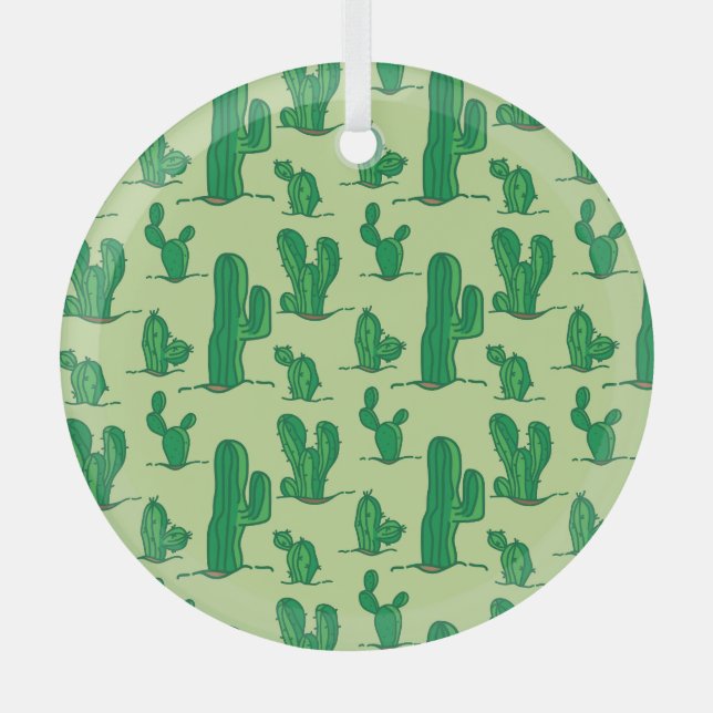 Adorno De Cristal Cactus dibujado a mano: patrón sin costura. (Anverso)
