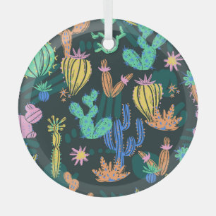 Adorno De Cristal Cactus dibujado a mano: sin costuras escandinavas.