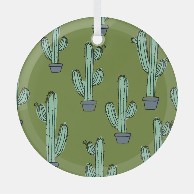 Adorno De Cristal Cactus en el Ilustracion Pot (Anverso)