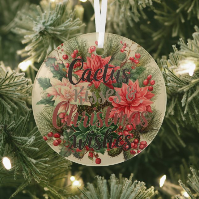 Adorno De Cristal 🌵 Cactus Kisses & Christmas Wishes – Glass Circle (in situ)