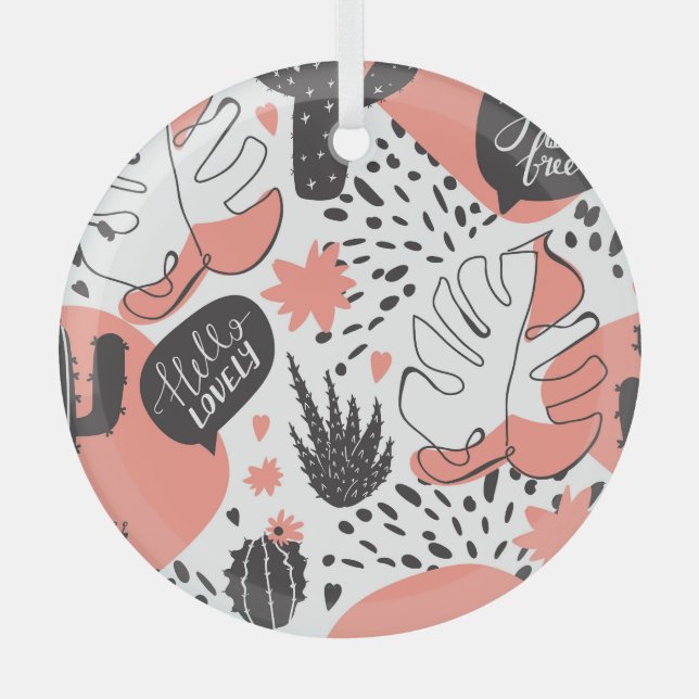 Adorno De Cristal Cactus, monstera: moderno patrón sin costuras. (Anverso)