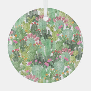 Adorno De Cristal Cactus pintado a mano: verde desierto