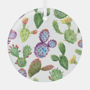 Adorno De Cristal Cactus Tropical: Patrón acuarela sin foco